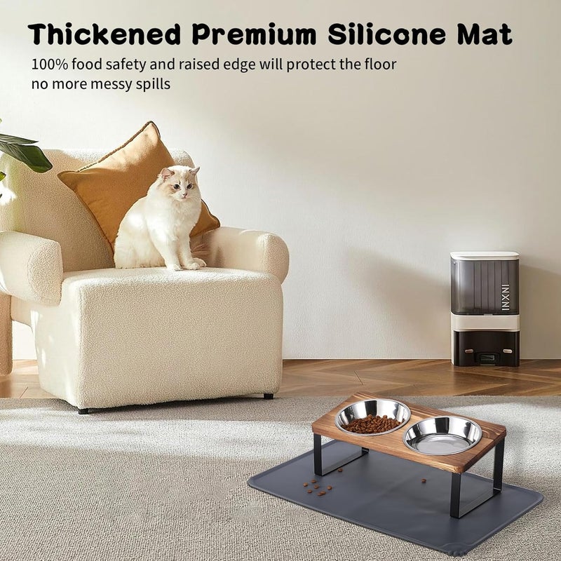 Summark Upgraded Elevated Cat Bowls with Food Mat,15°Tilted Stand Anti Vomiting Raised Cat Dishes for Food and Water,2 Stainless Steel Bowls for Cats and Puppy（Rustic Brown） - Image 3